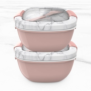 image:imageBentgo Salad Bento Lunch Box Meal Prep Containers 2Pack  4Cup Bowl 3 Food Compartments Dressing Container BuiltIn Utensil SlateBlush Marble